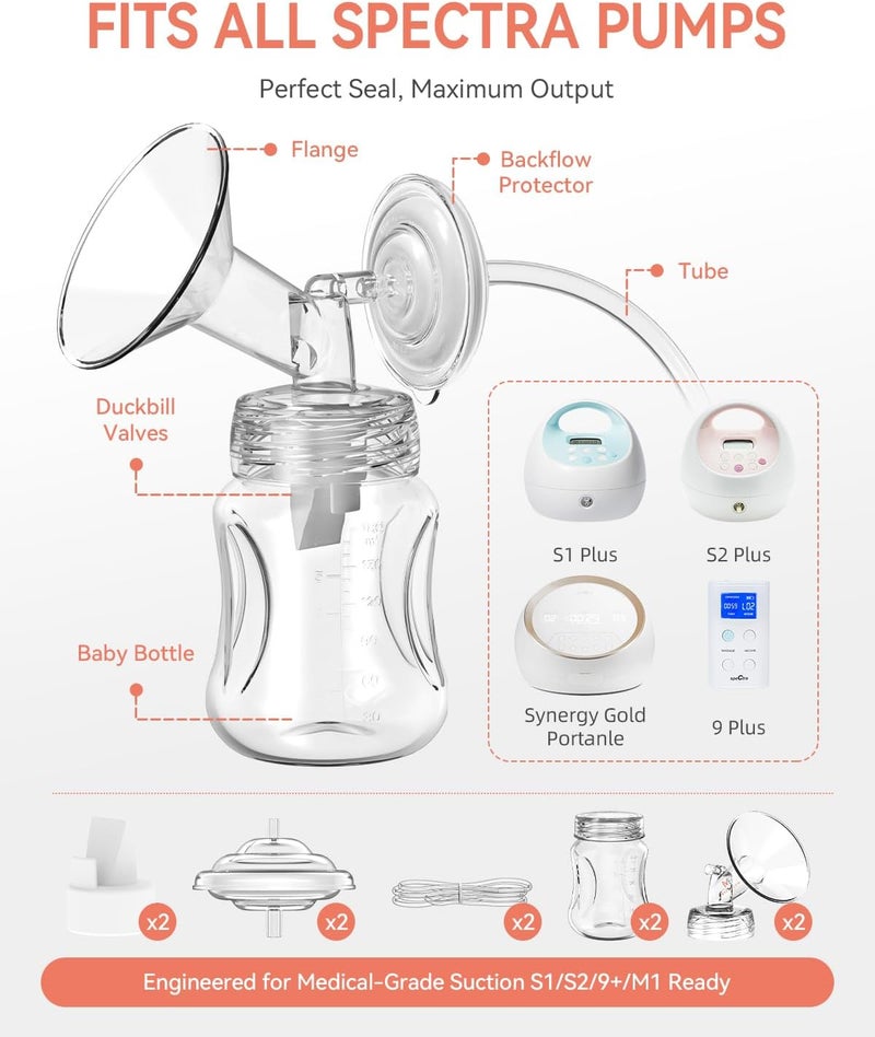 MilkFlow Breast Pump Parts Compatible with Spectra S1,S2,S9 Plus, Replacement Kit for Spectra Pump Parts 2PCS, Duckbill Valve, Tube,Bottle, Backflow Protector, Not Original Accessorie,24mm - Image 2